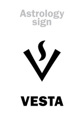 Astrology Alphabet: VESTA, classic asteroid. Hieroglyphics character sign (single symbol).