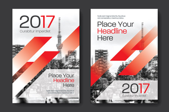 Red Color Scheme with City Background Business Book Cover Design Template in A4. Can be adapt to Brochure, Annual Report, Magazine,Poster, Corporate Presentation, Portfolio, Flyer, Banner, Website