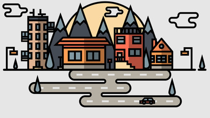 Flat Design City. Abstract Vector Town.