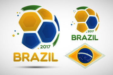 Abstract soccer balls with Brazilian national flag colors