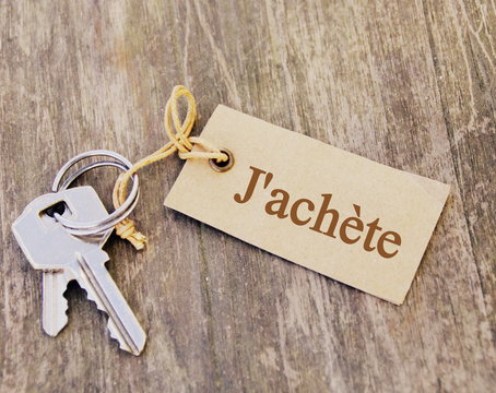 j'ach&egrave;te sur &eacute;tiquette sur trousseau de cl&eacute;s,concept