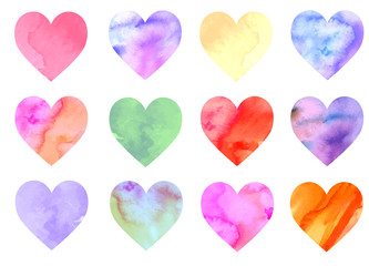 Obraz premium Colorful watercolor hearts