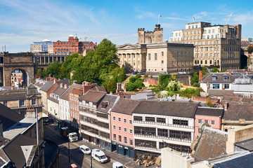 Naklejka premium Aerial view of Newcastle's Quayside and Castle Keep by the River Tyne.