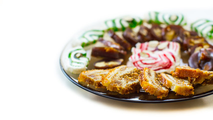 Oriental sweets with dates in assortment, top view.