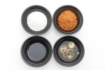 noodle condiments (sugar, vinegar, fish sauce, chilli powder)