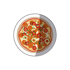 sticker colorful rounded pizza icon fast food vector illustration