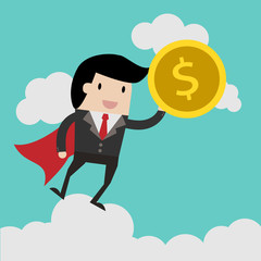 save money for investment concept,cartoon businessman with money in his hand to save. cartoon vector illustration for business design