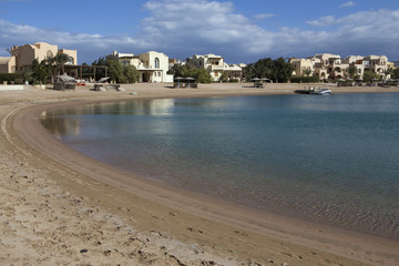 The sandy coastline in the resort town. El Gouna. Egypt.