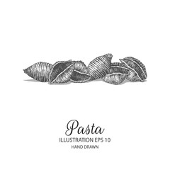 Pasta hand drawn illustration by ink and pen sketch. Isolated vector design for food products and pasta packaging.