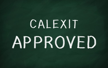 On the blackboard with chalk write CALEXIT APPROVED