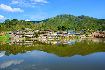 Fototapeta na wymiar Riverside view at Rak Thai Village, Mae hong son, Thailand