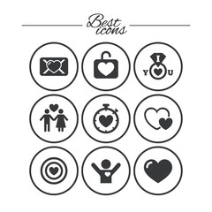 Love, valentine day icons. Target with heart.