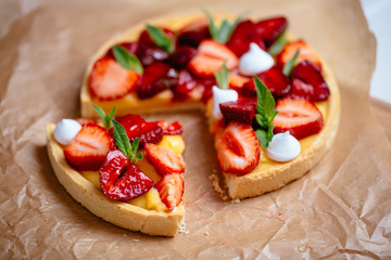 fresh strawberry tart on paper