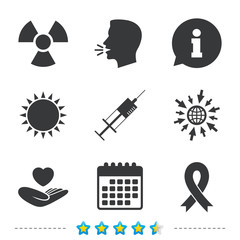 Medicine icons. Syringe, life, radiation.