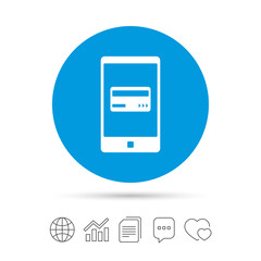 Obraz premium Mobile payments icon. Smartphone with card.