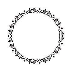 Black round frame with floral elements. Greeting card with place for text, menu and invitation border. Vector illustration.