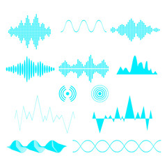 Sound waves set. Vector illustration.