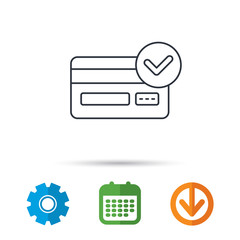 Approved credit card icon. Shopping sign. Calendar, cogwheel and download arrow signs. Colored flat web icons. Vector