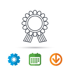 Award medal icon. Winner achievement sign. Calendar, cogwheel and download arrow signs. Colored flat web icons. Vector