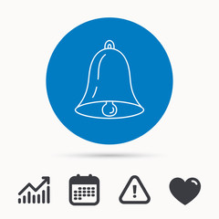 Bell icon. Sound sign. Alarm handbell symbol. Calendar, attention sign and growth chart. Button with web icon. Vector