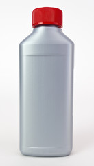 Simple gray bottle with red cap. Isolated.
