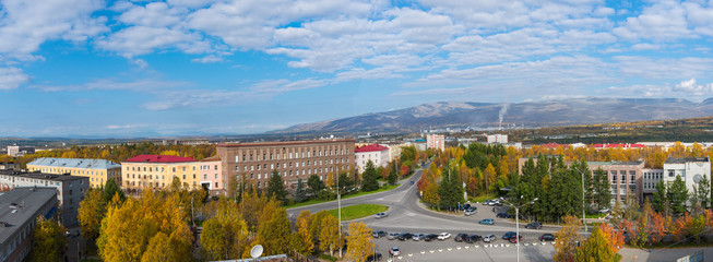 Fototapeta na wymiar Autumn panorama of the town of Apatity.