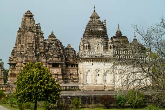 View of Parvati Temple and Vishvanath Temple, Khajuraho Group of Monuments, India