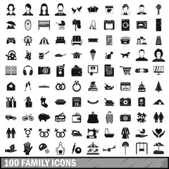 100 family icons set in simple style