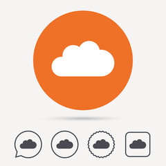 Cloud icon. Data storage technology symbol. Circle, speech bubble and star buttons. Flat web icons. Vector