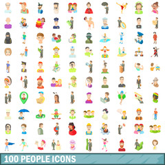 100 people icons set, cartoon style