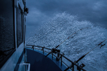 Fishing boat in storm
