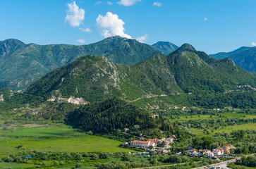 The mountain landscape around the town of Virpazar. View from the mountain on a sunny day.