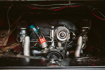 Overhead view of engine components 
