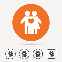 Couple love icon. Traditional young family symbol. Circle, speech bubble and star buttons. Flat web icons. Vector