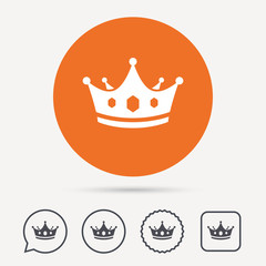 Crown icon. Royal throne leader symbol. Circle, speech bubble and star buttons. Flat web icons. Vector