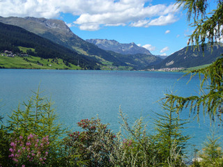 Fototapeta na wymiar Panorama am Reschensee
