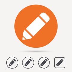 Edit icon. Pencil for drawing symbol. Circle, speech bubble and star buttons. Flat web icons. Vector