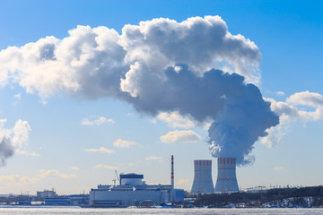 Cooling towers of Nuclear power plant or NPP in Novovoronezh 