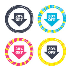 20 percent sale arrow tag sign icon.