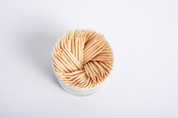 bamboo toothpicks on a white background