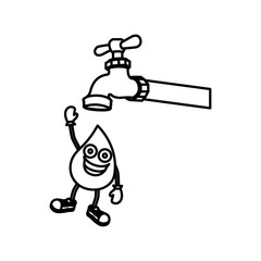 monochrome contour with animated drop of petroleum out of the faucet vector illustration