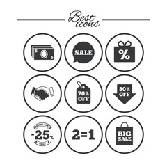 Sale discounts icon. Shopping, deal signs.