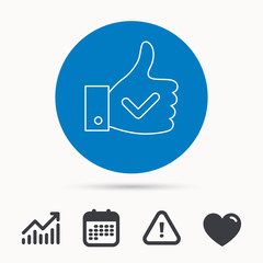 Thumb up like icon. Super cool vote sign. Social media symbol. Calendar, attention sign and growth chart. Button with web icon. Vector