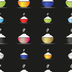 various color asian food bowl with hot rice food seamless pattern eps10