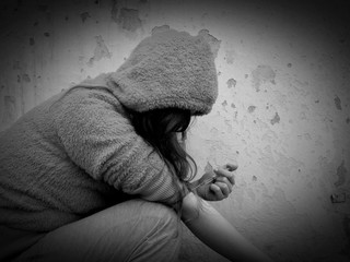 Young women use drugs in injection, young girl junkie with drug injection in palm, drugs addiction