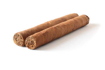 Two cigars on white
