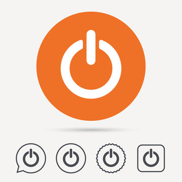 On, off power icon. Energy switch symbol. Circle, speech bubble and star buttons. Flat web icons. Vector