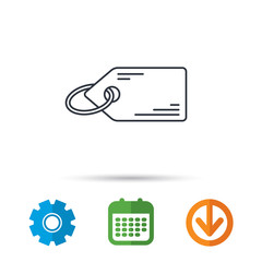 Price tag icon. Discount label sign. Shopping coupon symbol. Calendar, cogwheel and download arrow signs. Colored flat web icons. Vector