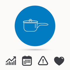 Saucepan icon. Cooking pot or pan sign. Calendar, attention sign and growth chart. Button with web icon. Vector