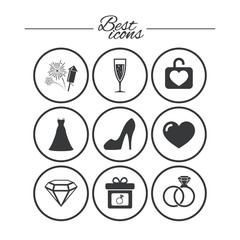 Wedding, engagement icons. Locker with heart.